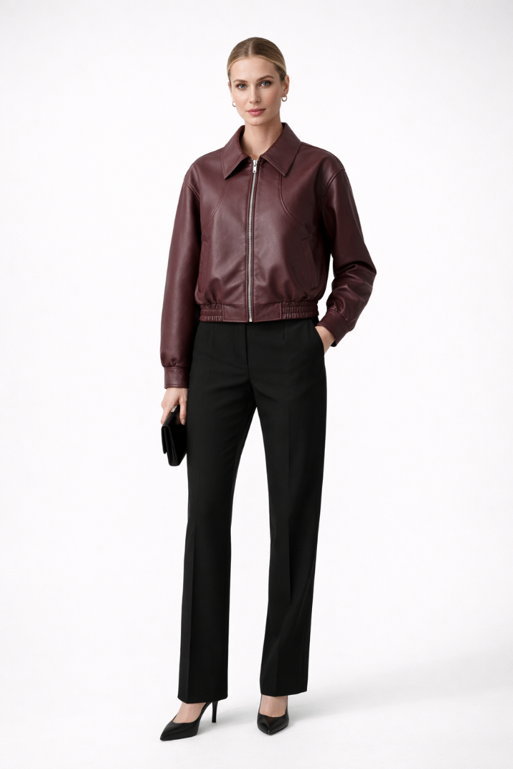 Women’s Bomber Jacket with Zip Closure and Elasticated Hem