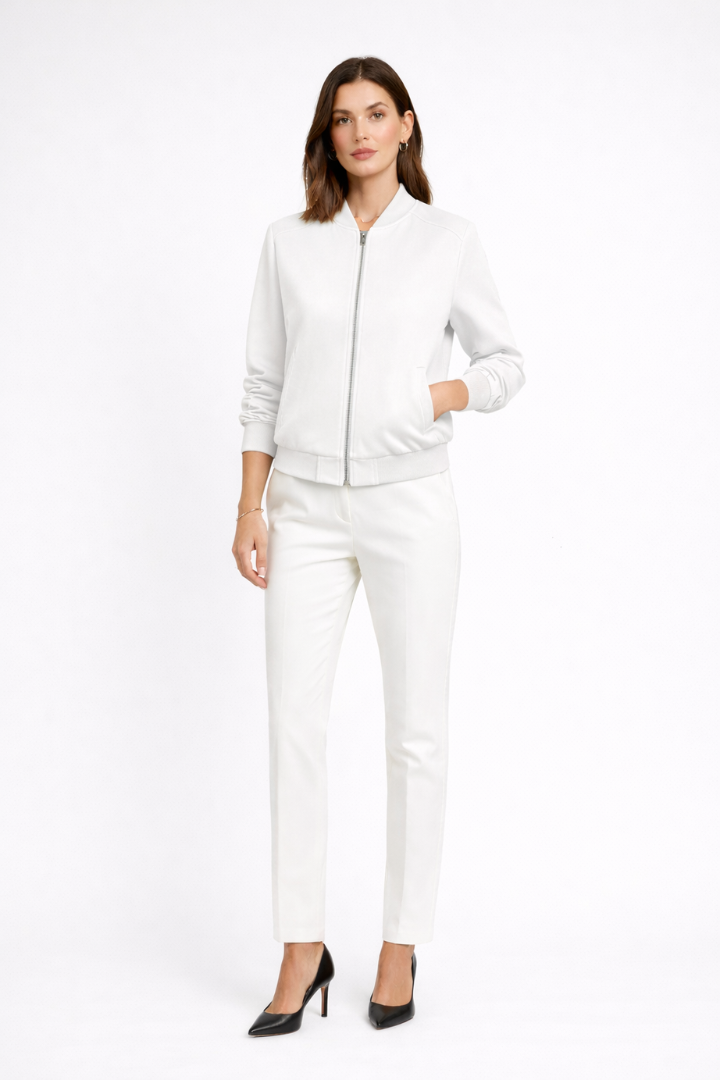 Women’s Bomber Jacket with Zip Closure and Ribbed Edges