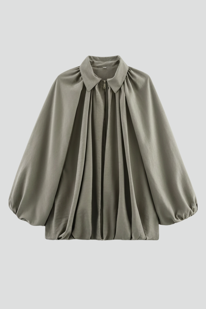 Women’s Bomber Jacket with Zip Front and Puff Sleeves