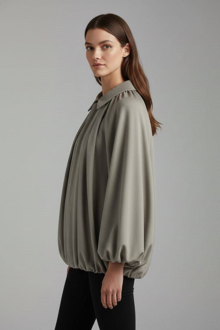 Women’s Bomber Jacket with Zip Front and Puff Sleeves