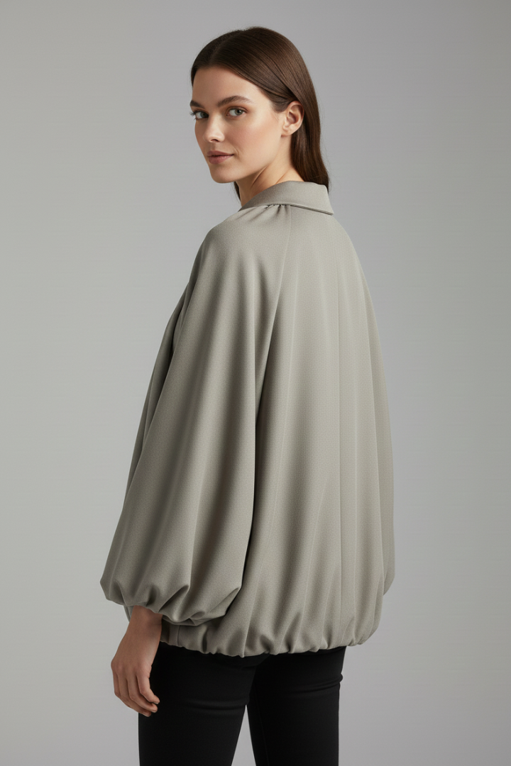 Women’s Bomber Jacket with Zip Front and Puff Sleeves