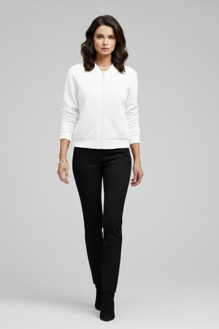 Women’s Bomber Jacket with Zipped Front and Textured Surface