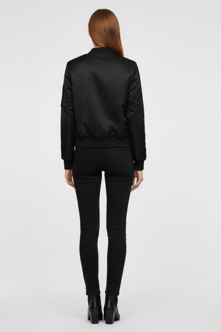Women’s Bomber Jacket with Zipper Closure and Ribbed Details