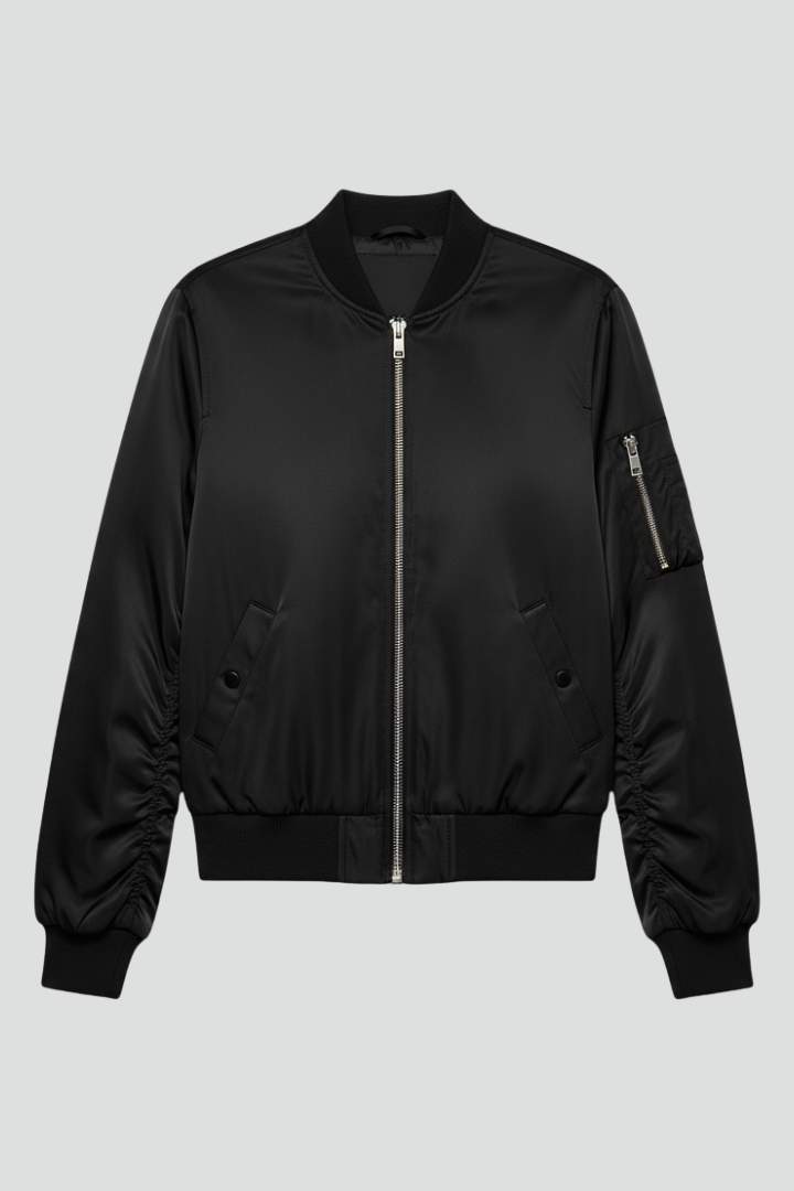 Women’s Bomber Jacket with Zipper Closure and Ribbed Details