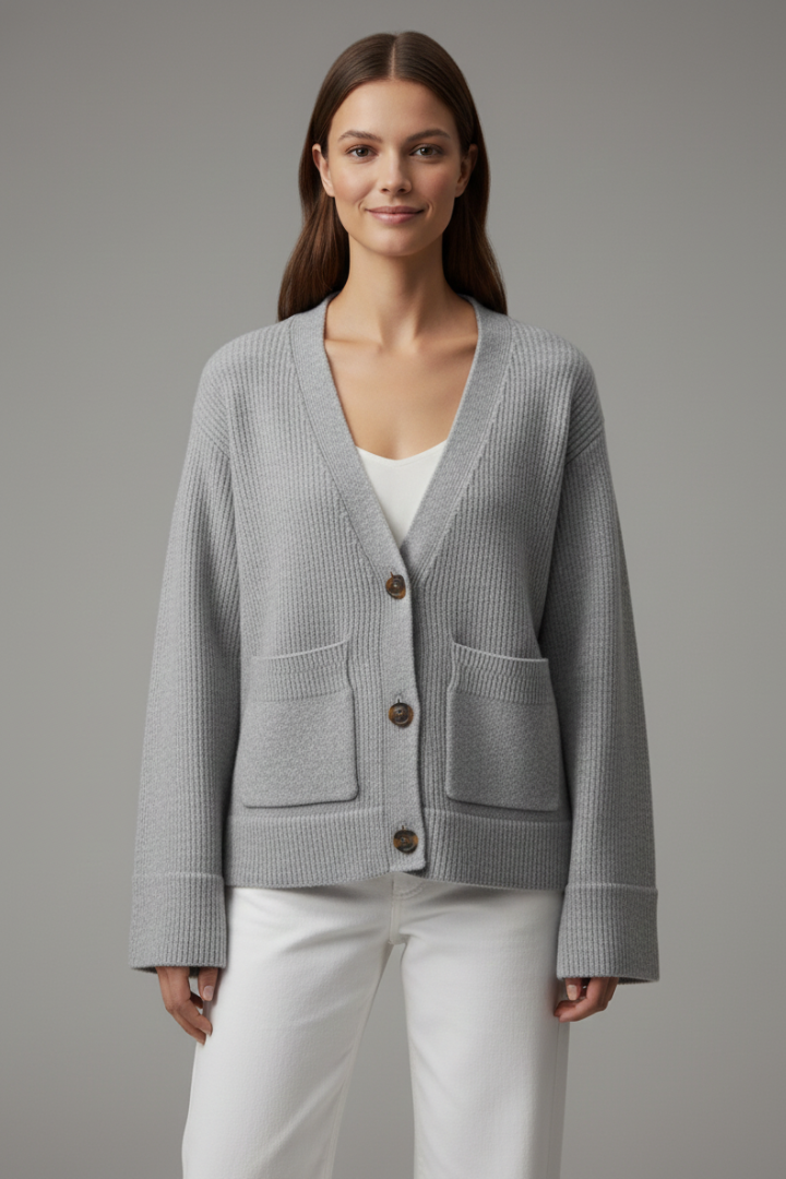 Women’s Cardigan with V-Neckline and Patch Pockets