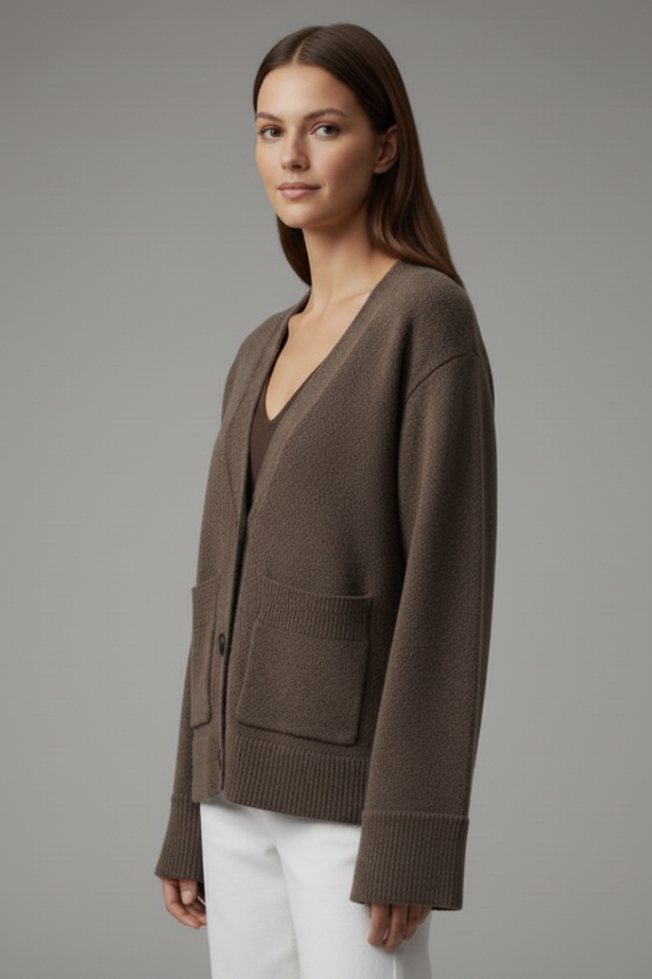 Women’s Cardigan with V-Neckline and Patch Pockets