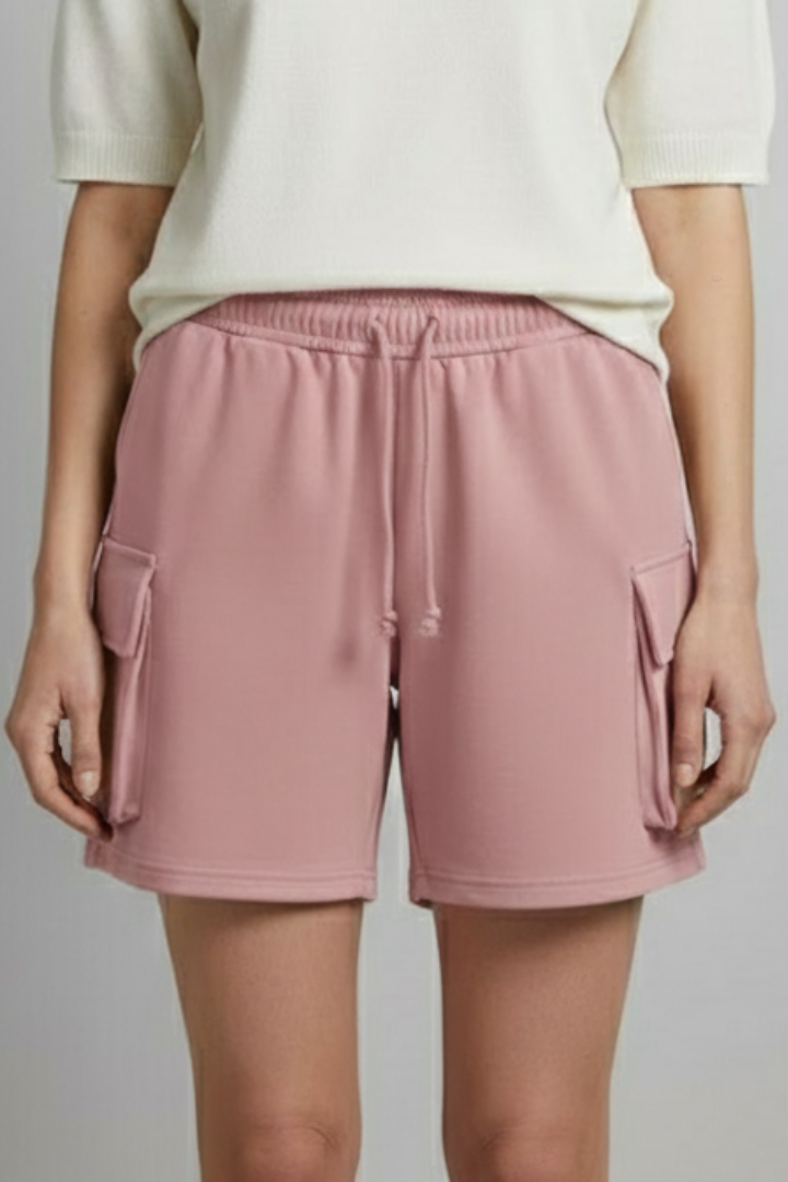 Women’s Cargo Shorts with Elastic Waist and Flap Pockets