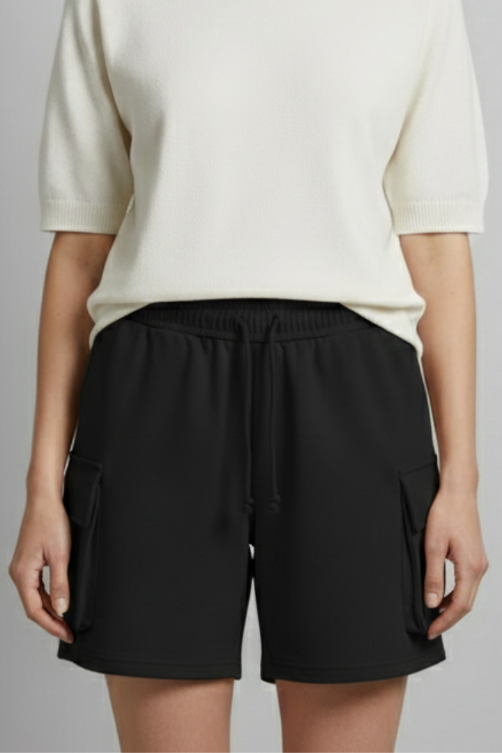 Women’s Cargo Shorts with Elastic Waist and Flap Pockets