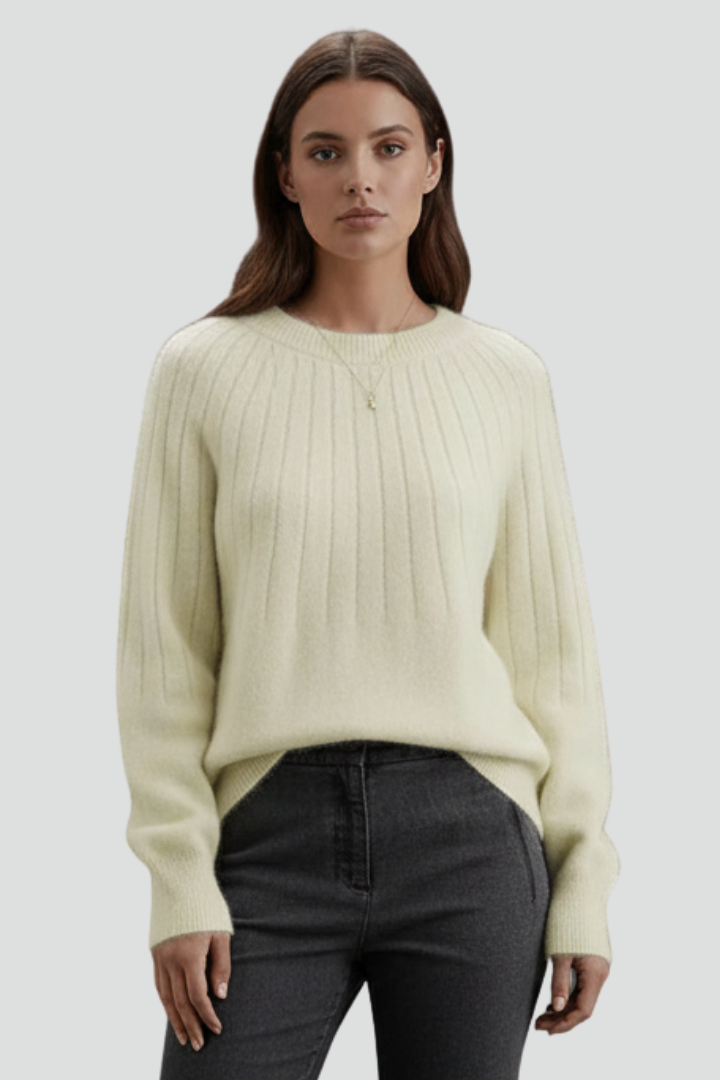 Women’s Crew Neck Jumper with Ribbed Surface and Long Sleeves