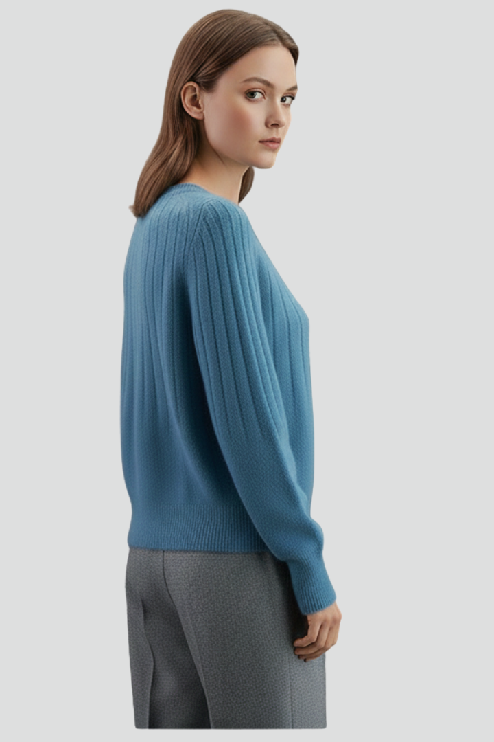 Women’s Crew Neck Jumper with Ribbed Surface and Long Sleeves