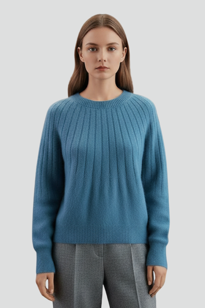 Women’s Crew Neck Jumper with Ribbed Surface and Long Sleeves