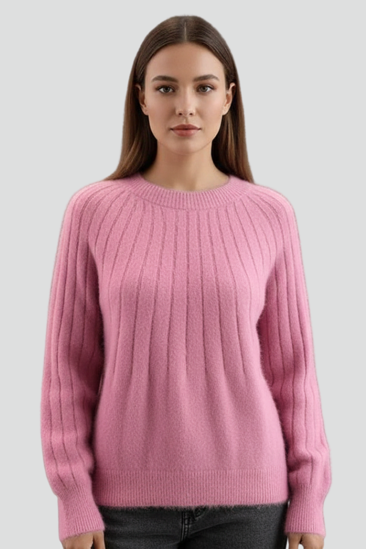Women’s Crew Neck Jumper with Ribbed Surface and Long Sleeves