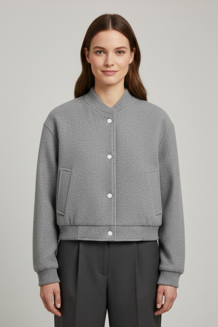 Women’s Cropped Jacket with Snap Fastening and Ribbed Cuffs