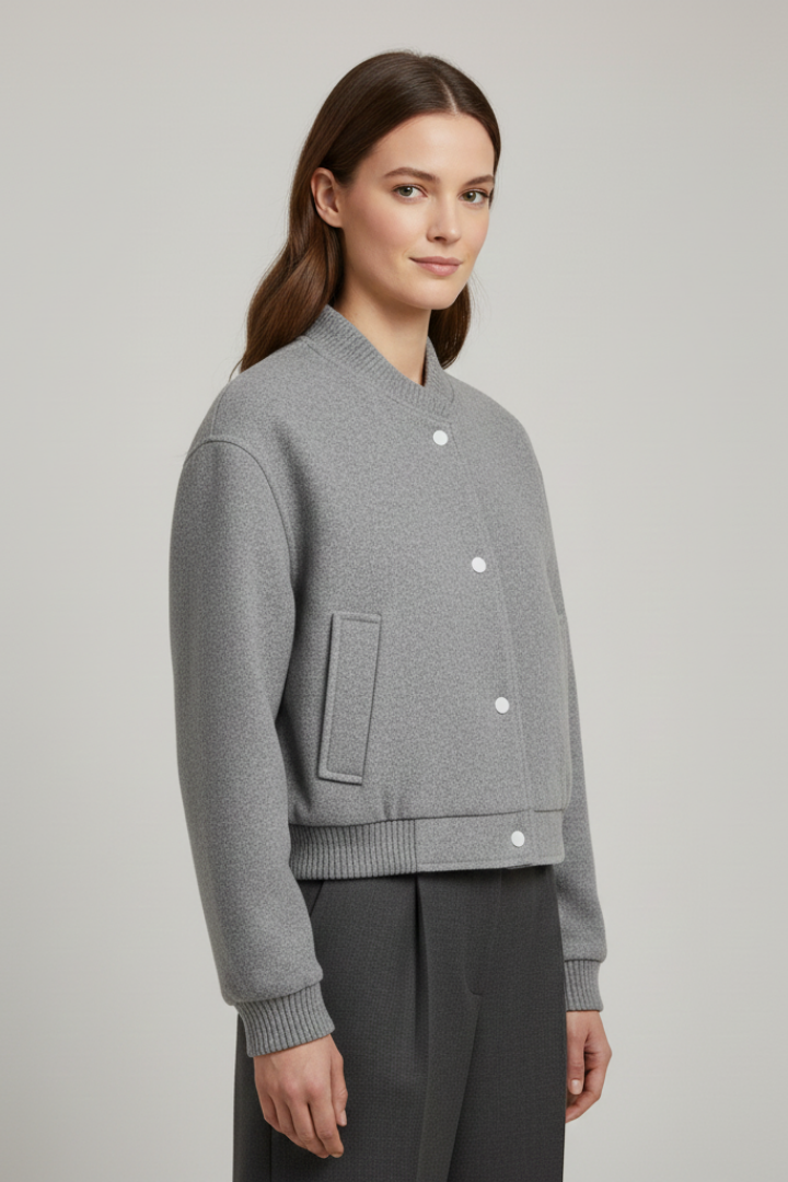Women’s Cropped Jacket with Snap Fastening and Ribbed Cuffs