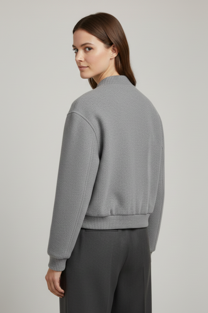 Women’s Cropped Jacket with Snap Fastening and Ribbed Cuffs