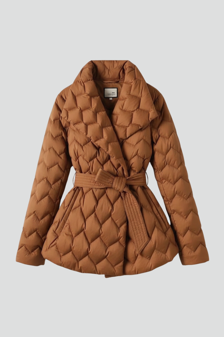 Women’s Down Coat with Belted Waist and Deep Pockets