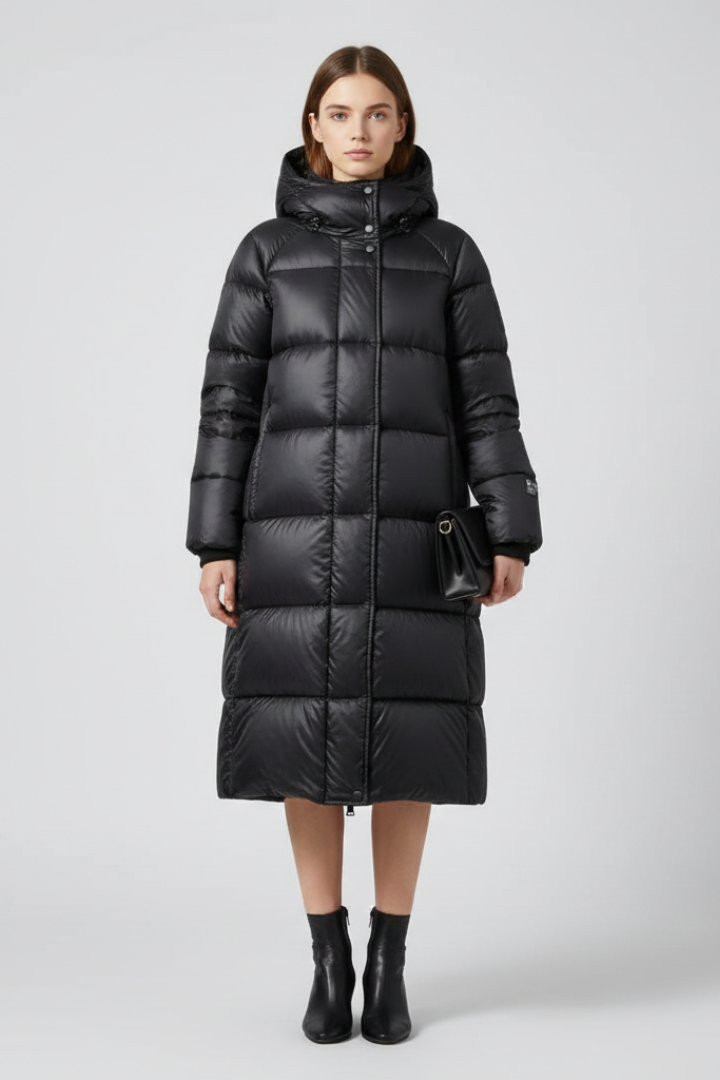 Women’s Down Coat with Hood and Quilted Surface