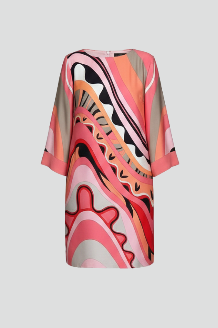 Women’s Dress with Abstract Print and Long Sleeves