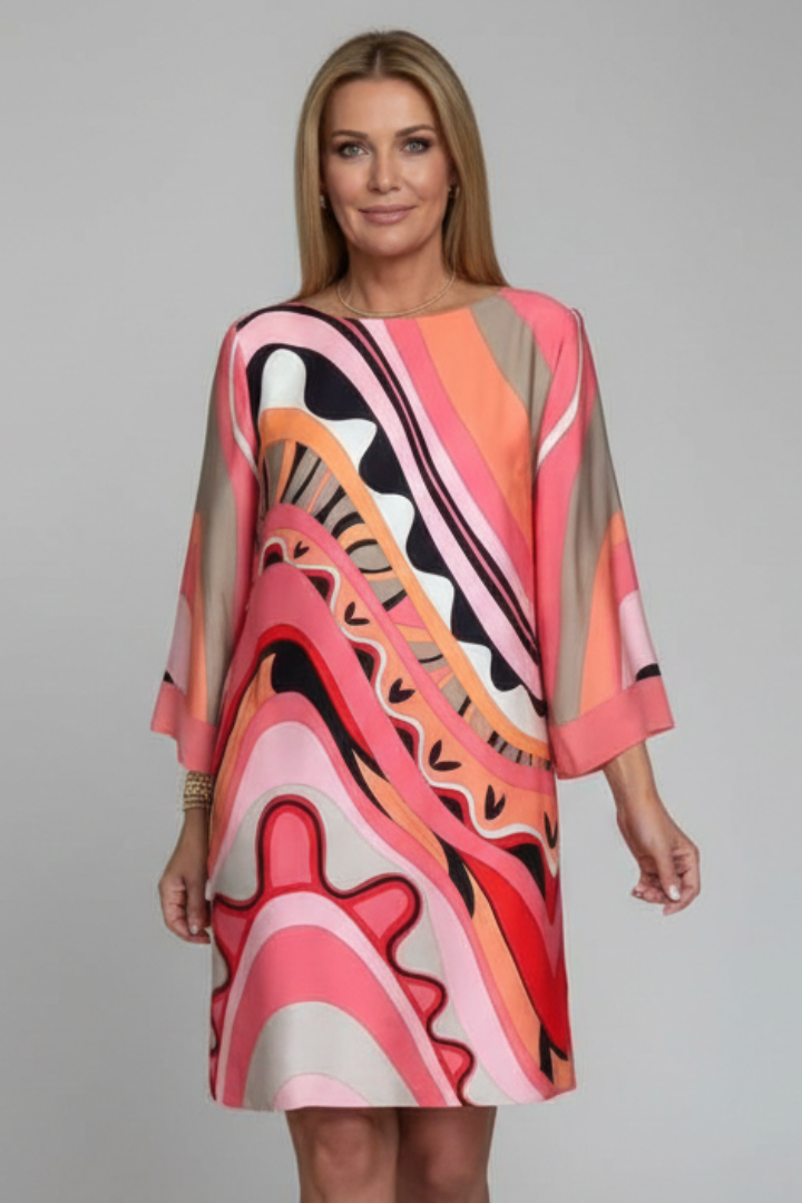 Women’s Dress with Abstract Print and Long Sleeves