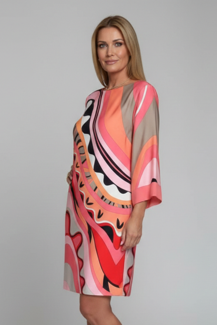 Women’s Dress with Abstract Print and Long Sleeves