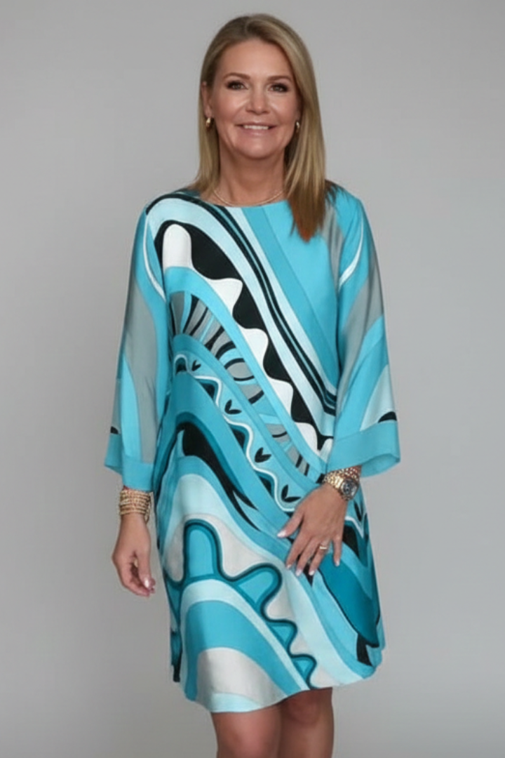 Women’s Dress with Abstract Print and Long Sleeves