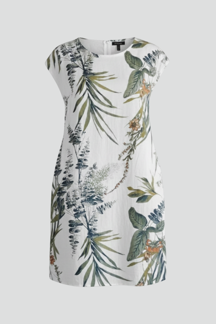 Women’s Dress with Round Neckline and Printed Surface