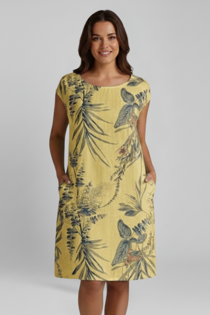 Women’s Dress with Round Neckline and Printed Surface