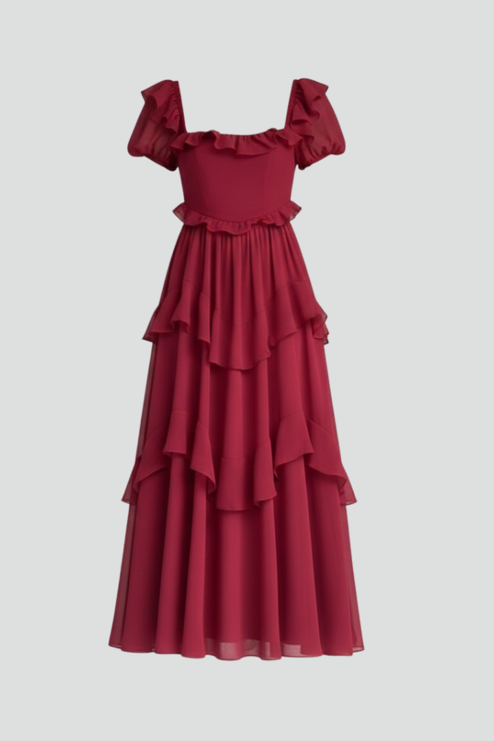 Women’s Dress with Square Neckline and Ruffled Sleeves