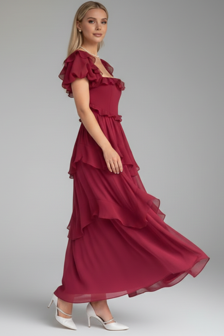 Women’s Dress with Square Neckline and Ruffled Sleeves