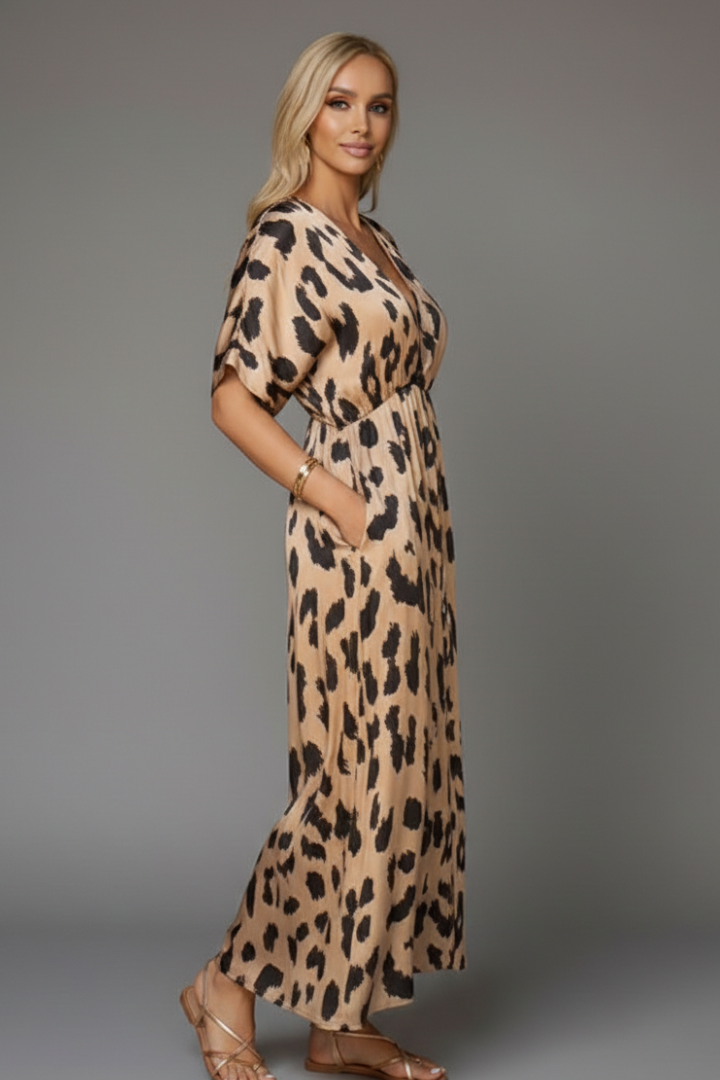 Women’s Dress with V-Neck and Printed Surface