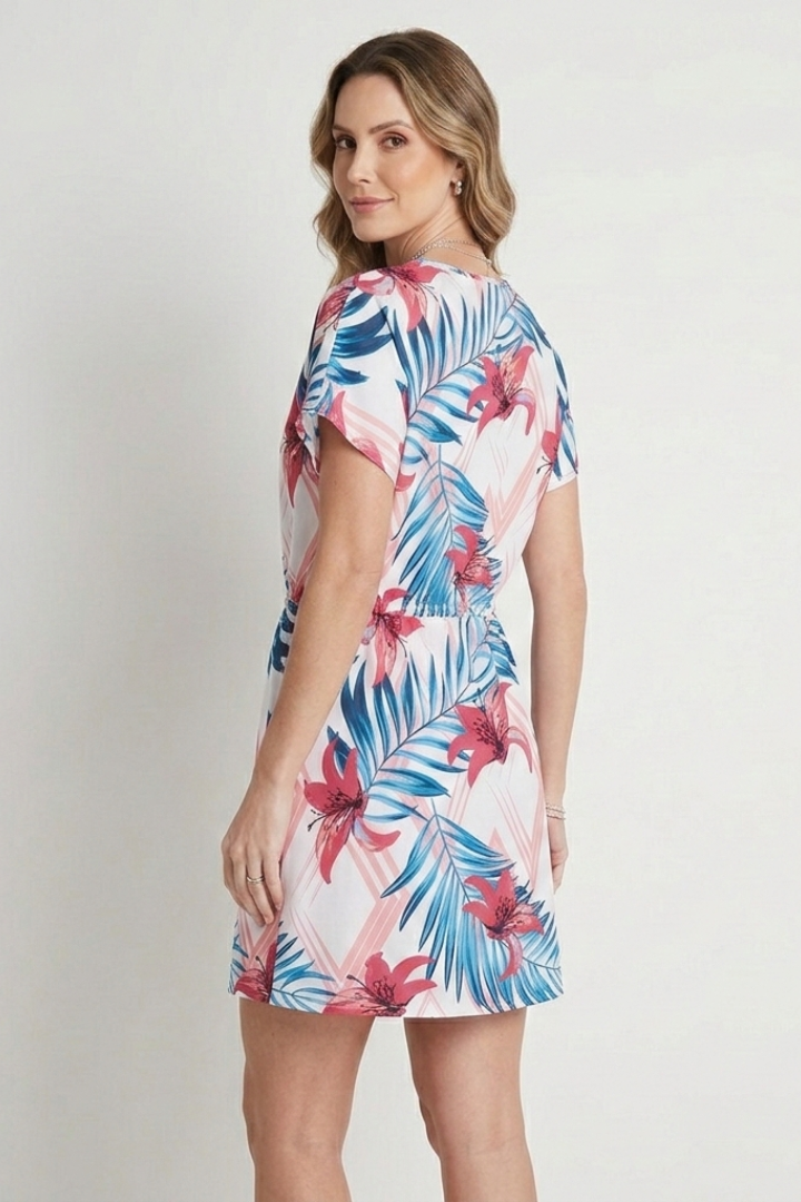 Women’s Dress with V-Neck and Short Sleeves