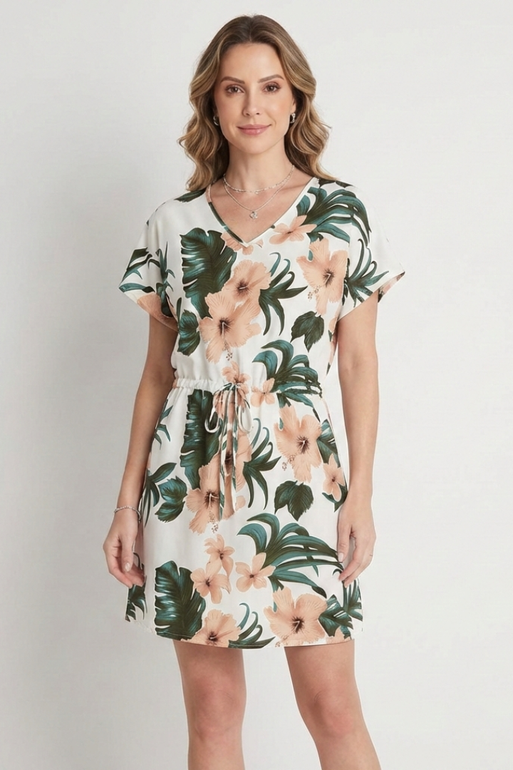 Women’s Dress with V-Neck and Short Sleeves