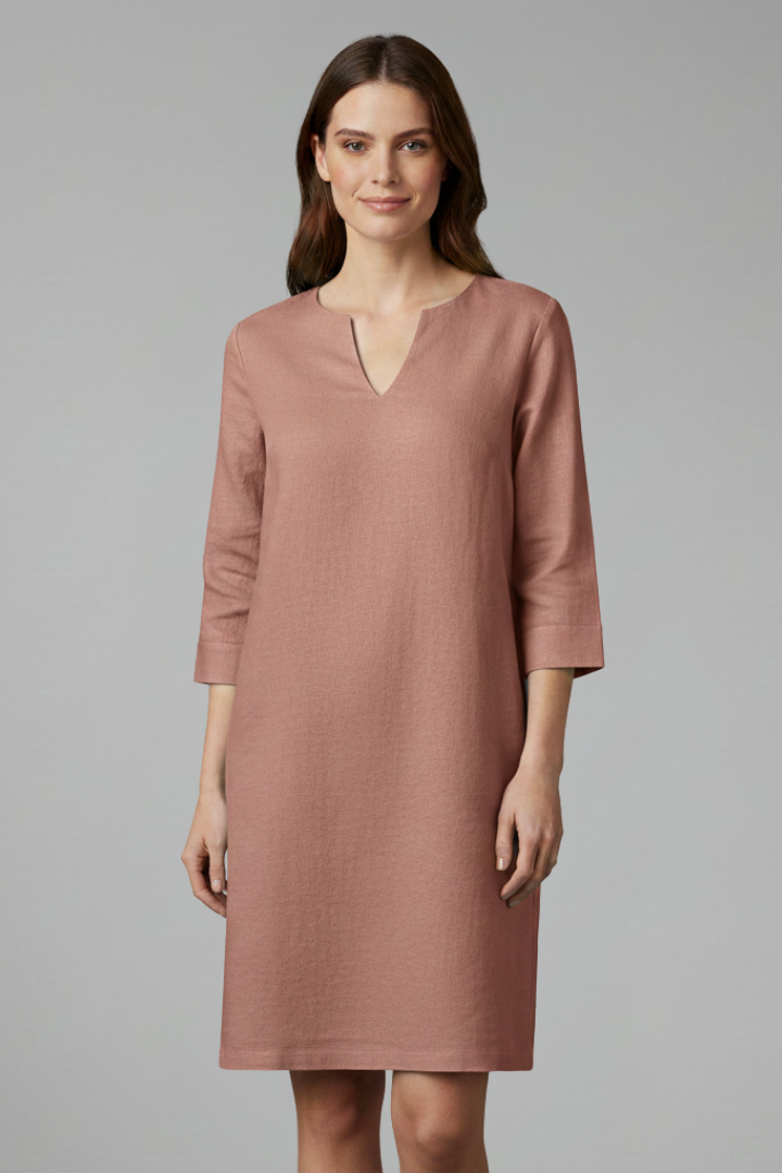 Women’s Dress with V-Neck and Three-Quarter Sleeves
