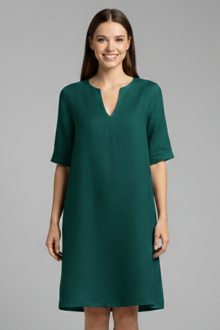 Women’s Dress with V-Neck and Three-Quarter Sleeves