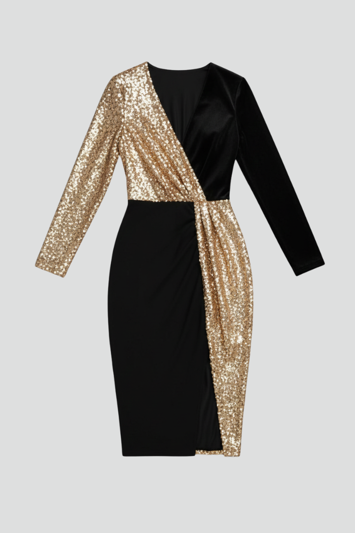 Women’s Dress with V Neckline and Long Sleeves