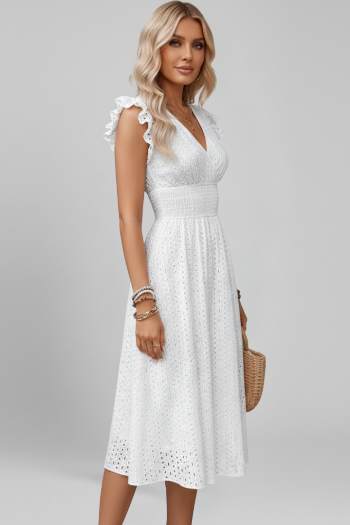 Women’s Dress with V Neckline and Short Sleeves