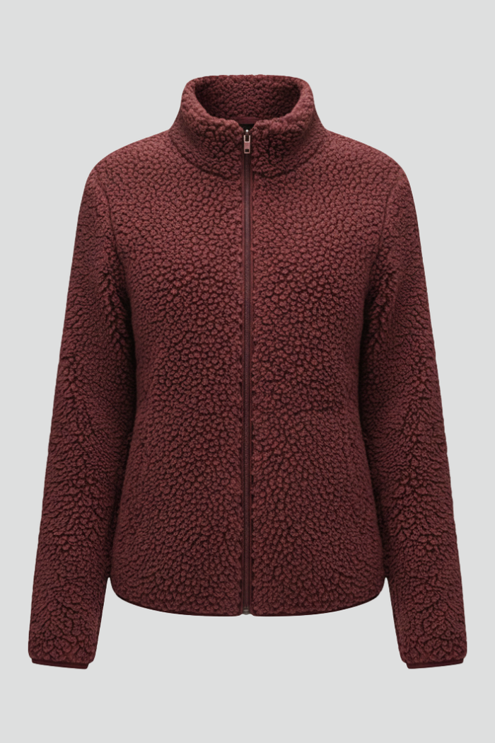Women's Fleece Jacket with Stand-Up Collar and Zip Fastening