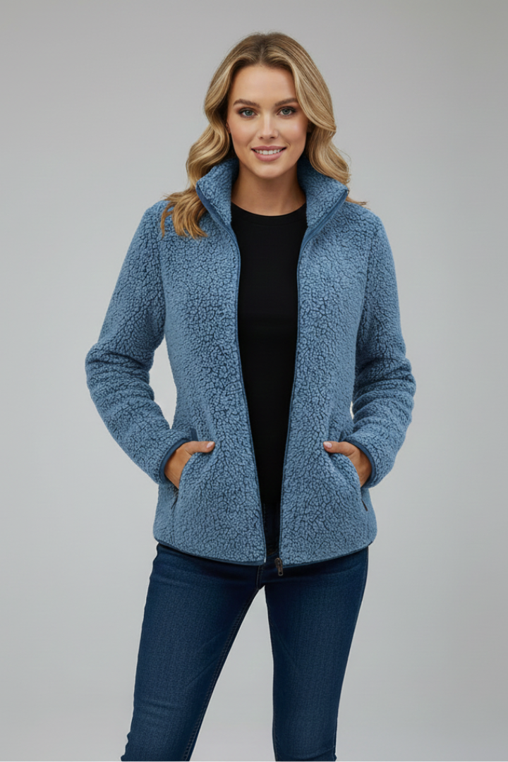 Women's Fleece Jacket with Stand-Up Collar and Zip Fastening