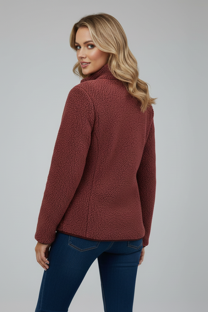 Women's Fleece Jacket with Stand-Up Collar and Zip Fastening