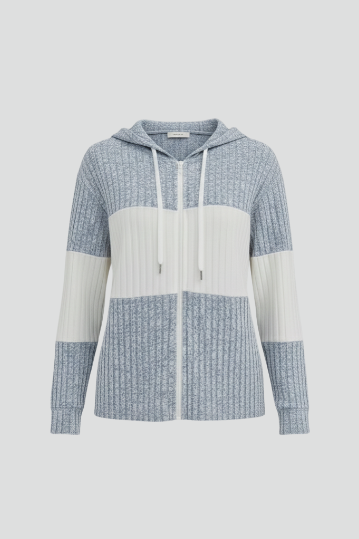 Women’s Hooded Jacket with Zipper and Ribbed Panels