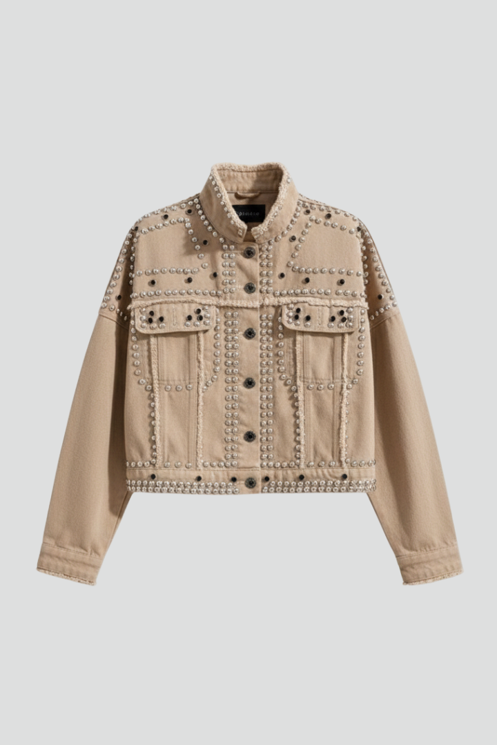 Women’s Jacket with Studded Surface and Button Closure