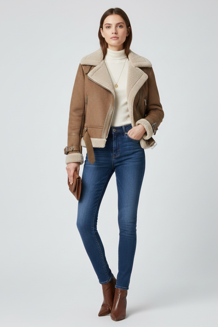 Women’s Jacket with Zip Closure and Textured Outer Surface