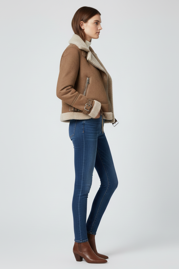 Women’s Jacket with Zip Closure and Textured Outer Surface