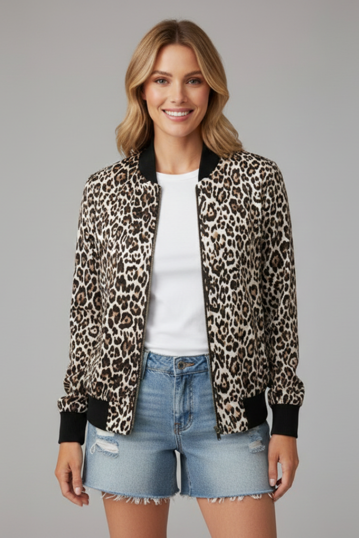 Women’s Jacket with Zip Fastening and Animal Pattern