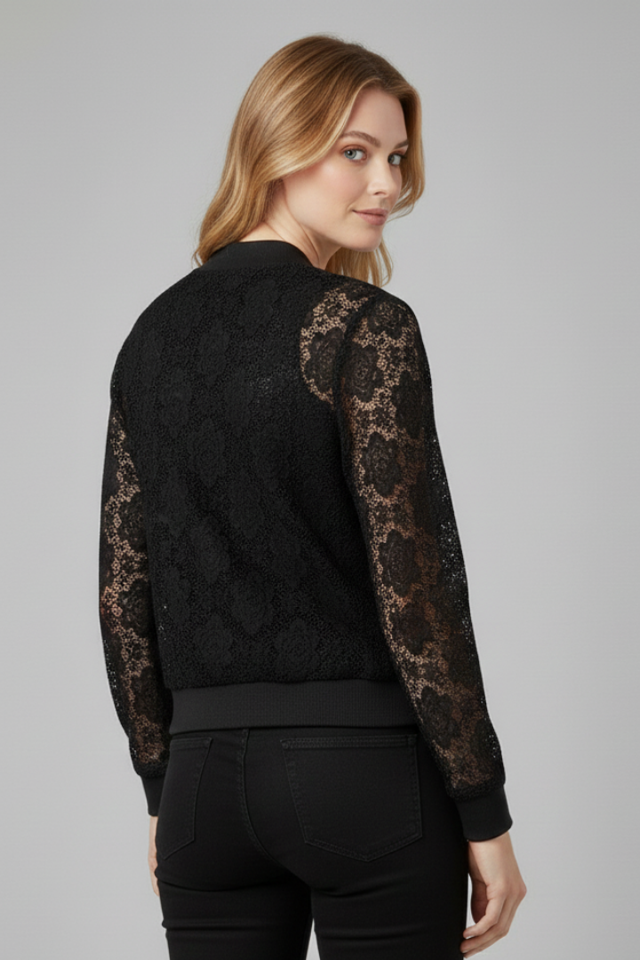 Women’s Jacket with Zip Fastening and Lace-Look Surface