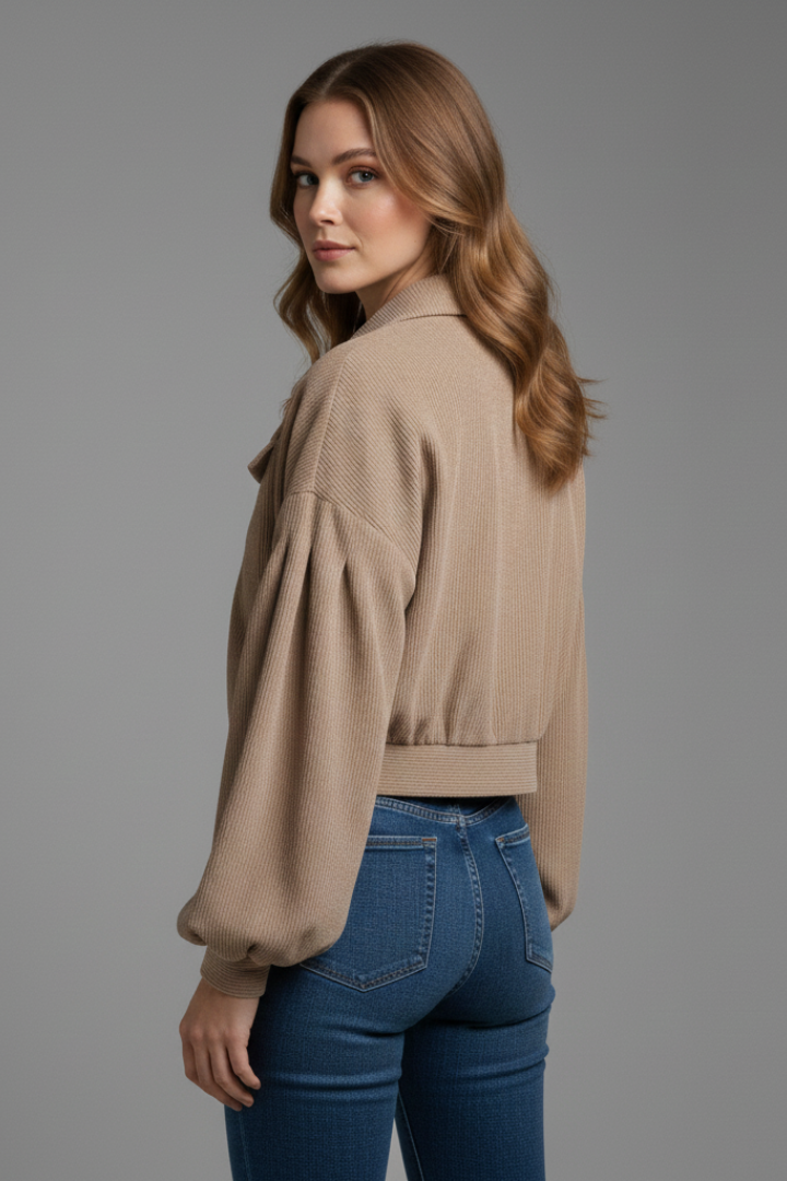 Women’s Jacket with Zip Fastening and Ribbed Hem