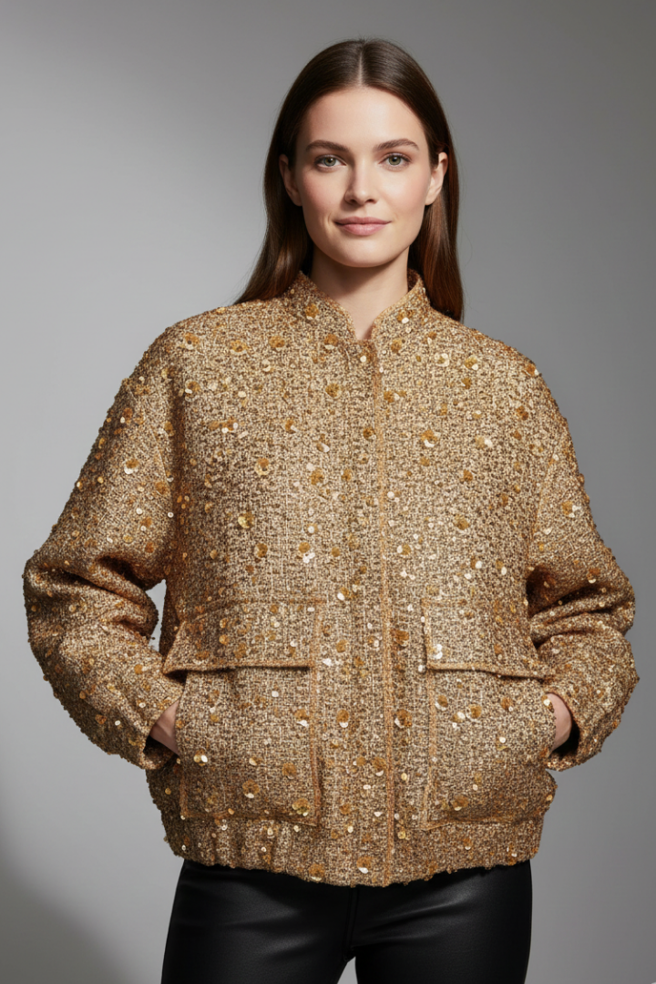 Women’s Jacket with Zipper and Textured Surface
