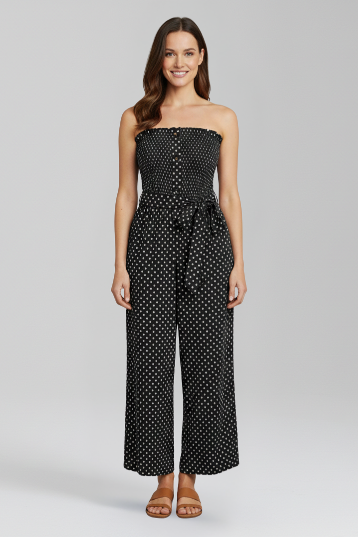Women’s Jumpsuit with Bandeau Neckline and Button Front