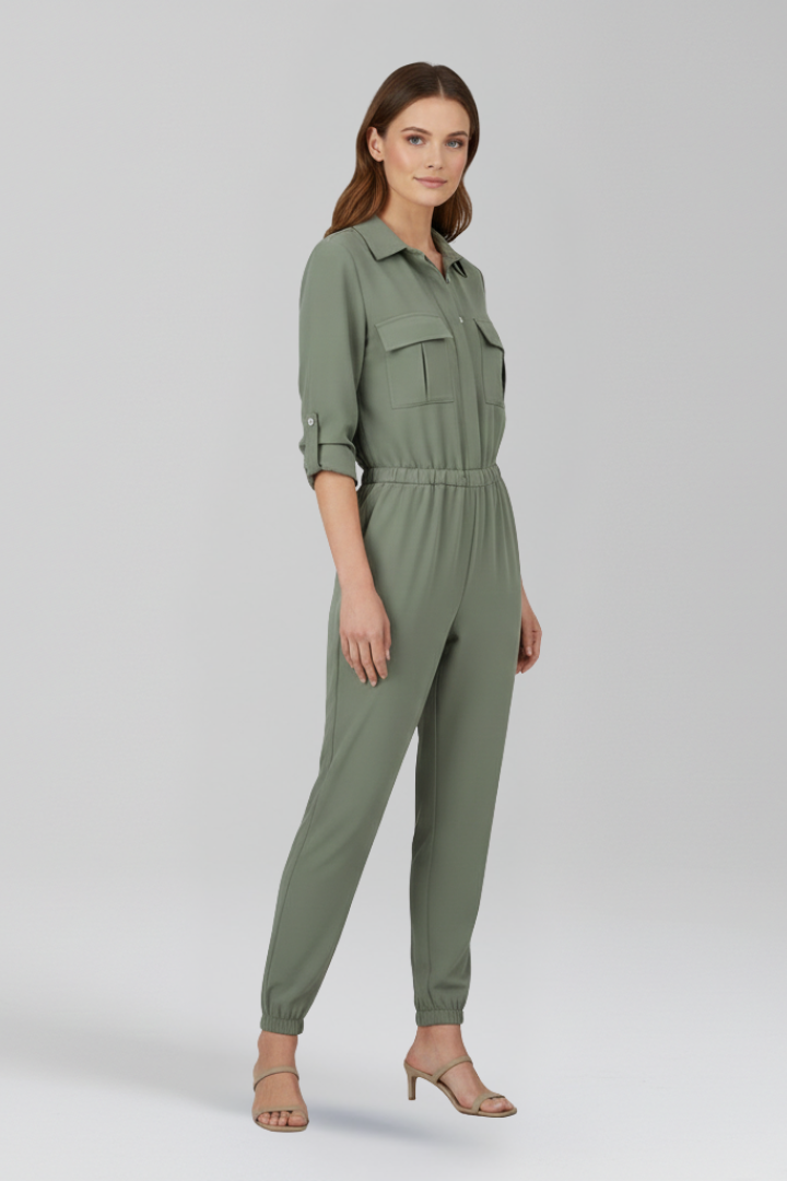 Women’s Jumpsuit with Button Placket and Elasticated Waist