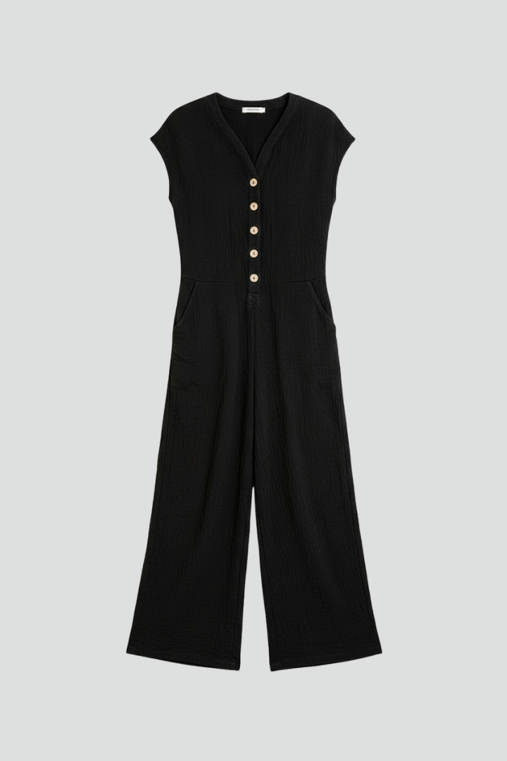 Women’s Jumpsuit with Button Placket and Wide Legs